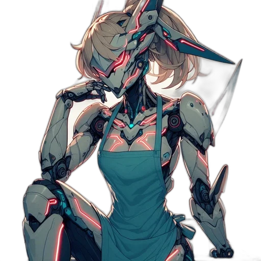 robot, weapon, mask, dress, concept art, cyberpunk, anime, fantasy art transparent PNG cut-out