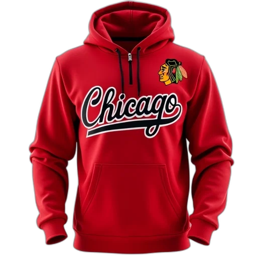 jacket, red, hoodie, word, chicago, front, logo, blackhawks transparent PNG cut-out