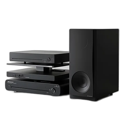 modern, home, entertainment, system, displayed, consisting, black, dvd transparent PNG cut-out