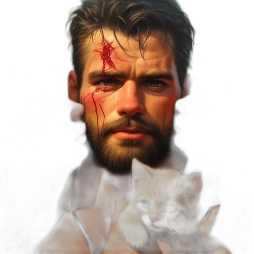 face, weapon, concept art, photorealistic, fantasy art, comic book art, red, bearded transparent PNG cut-out
