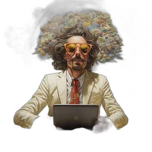 staff, jacket, concept art, man, long, hair, beard, wearing transparent PNG cut-out