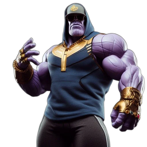 animal, hat, concept art, comic book art, 3d render, pixel art, thanos, shown transparent PNG cut-out