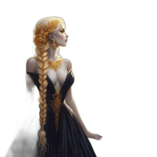 dress, crown, jewelry, fantasy art, concept art, photorealistic, comic book art, golden transparent PNG cut-out