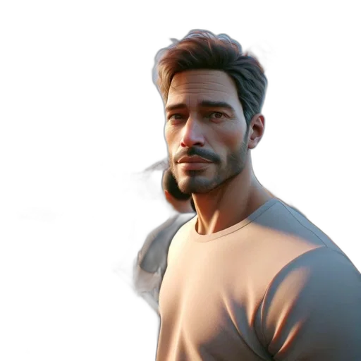 face, staff, jacket, concept art, 3d render, photorealistic, fantasy art, fog transparent PNG cut-out