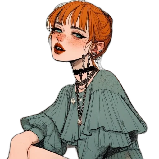 dress, jewelry, creature, face, concept art, watercolor, cyberpunk, fantasy art transparent PNG cut-out