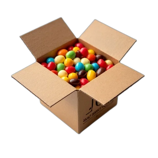 food, 3d render, colorful, cardboard, box, filled, jelly, beans transparent PNG cut-out