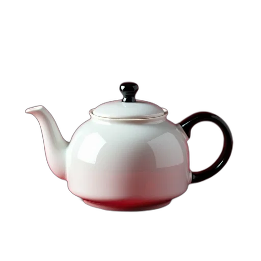 3d render, photorealistic, white, ceramic, teapot, black, lid, handle transparent PNG cut-out