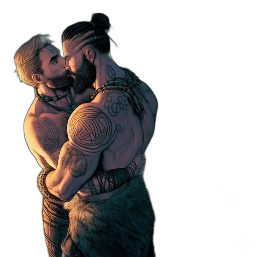comic book art, concept art, fantasy art, underwater, fire, two, men, both transparent PNG cut-out
