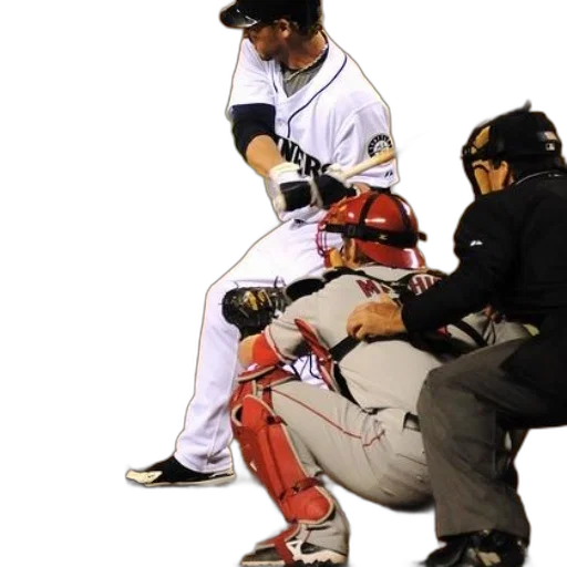 baseball, player, white, uniform, bat, catcher, umpire, behind transparent PNG cut-out