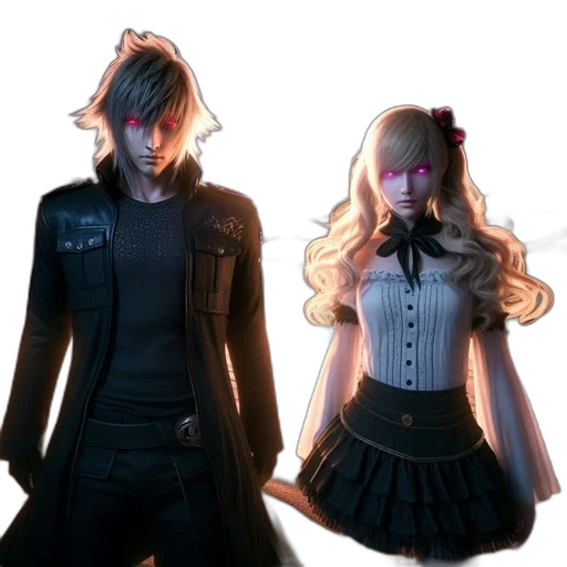 concept art, 3d render, anime, fantasy art, dark, monochrome, two, ethereal transparent PNG cut-out
