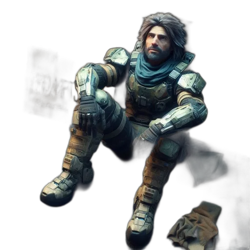 weapon, robot, jacket, concept art, fantasy art, 3d render, comic book art, outer space transparent PNG cut-out