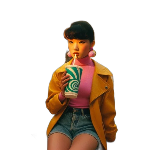 jacket, food, bottle, face, vaporwave, 3d render, photorealistic, concept art transparent PNG cut-out