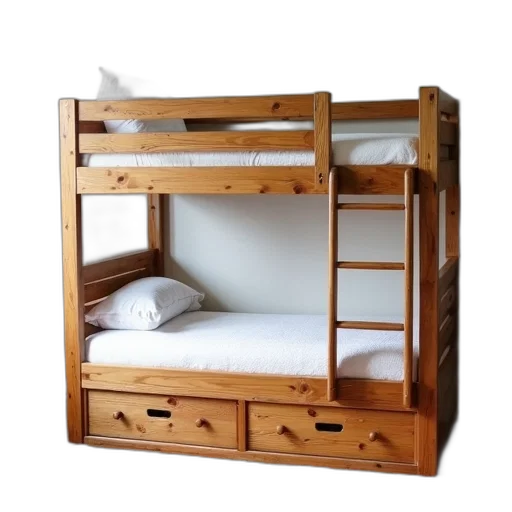furniture, 3d render, photorealistic, wooden, bunk, bed, ladder, placed transparent PNG cut-out