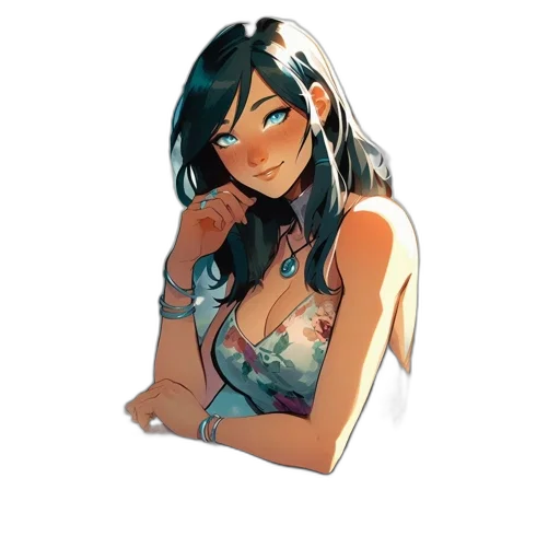 dress, face, jewelry, concept art, pixel art, fantasy art, comic book art, blue transparent PNG cut-out