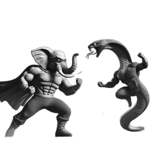 concept art, comic book art, 3d render, fantasy art, monochrome, elephant-like, creature, snake-like transparent PNG cut-out