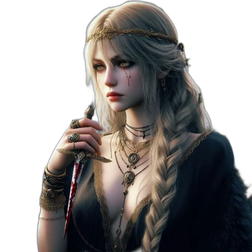 jewelry, staff, dress, face, fantasy art, concept art, pixel art, photorealistic transparent PNG cut-out