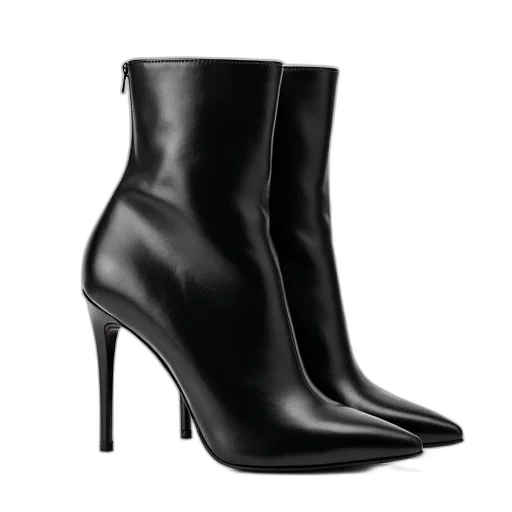 shoes, pair, black, high-heeled, ankle, boots, pointed, toe transparent PNG cut-out