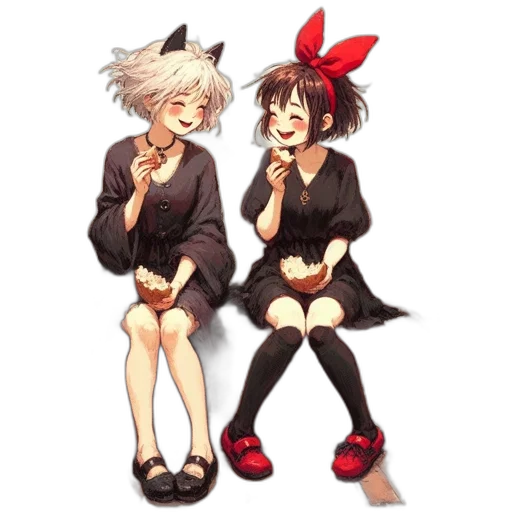 anime, pixel art, concept art, cartoon, red, monochrome, two, witches transparent PNG cut-out
