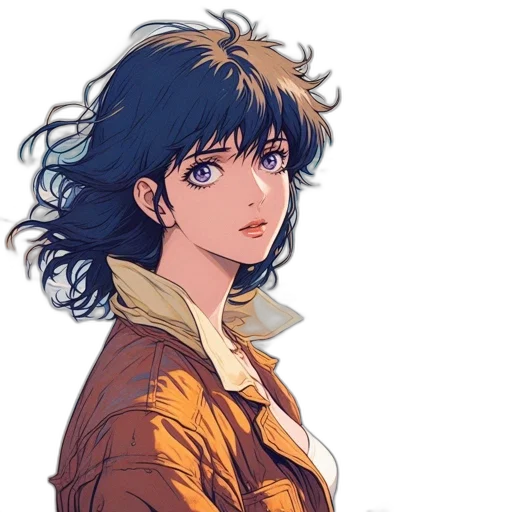 jacket, face, anime, watercolor, comic book art, cartoon, blue, colorful transparent PNG cut-out