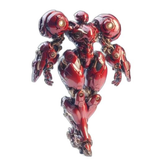 robot, jewelry, weapon, crown, concept art, 3d render, photorealistic, red transparent PNG cut-out
