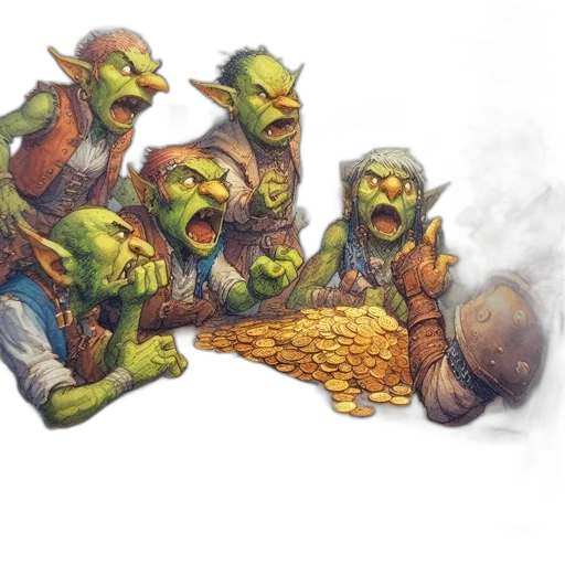 concept art, fantasy art, fire, gathering, animated, green-skinned, creatures, celebrate transparent PNG cut-out