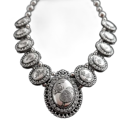 jewelry, crown, close-up, view, silver, necklace, multiple, circular transparent PNG cut-out