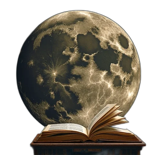 photorealistic, fantasy art, outer space, 2021, moon, sign, book transparent PNG cut-out