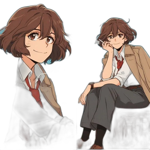 jacket, creature, concept art, anime, cartoon, watercolor, earth tones, dark transparent PNG cut-out