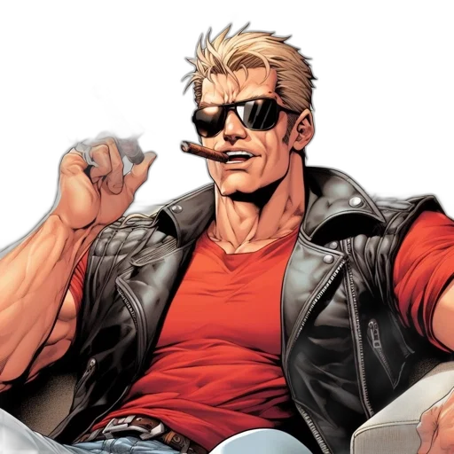 comic book art, concept art, animated, male, character, blonde, hair, wearing transparent PNG cut-out