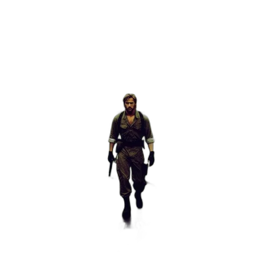 weapon, jacket, staff, creature, pixel art, concept art, 3d render, comic book art transparent PNG cut-out