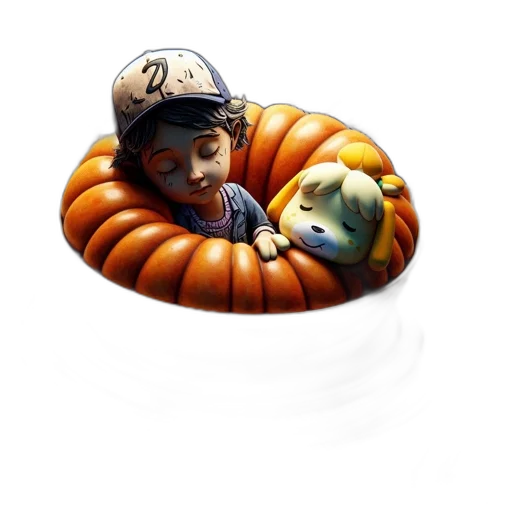 hat, jewelry, 3d render, photorealistic, concept art, sleeping, character, nestled transparent PNG cut-out
