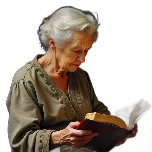 staff, face, photorealistic, oil painting, old, lady, reading, book transparent PNG cut-out