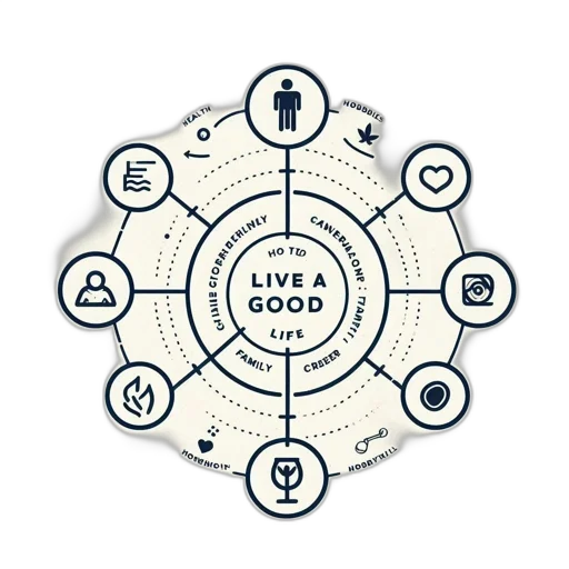 infographic, outlines, how, live, good, life, featuring, interlinked transparent PNG cut-out