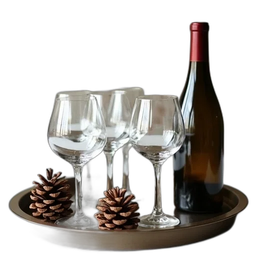 3d render, tray, six, empty, wine, glasses, placed, surface transparent PNG cut-out