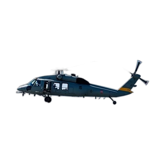 3d render, military, helicopter, yellow, stripe, tail, flying, over transparent PNG cut-out