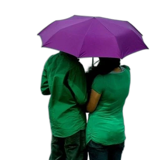 umbrella, jacket, photorealistic, rain, green, two, people, shirts transparent PNG cut-out