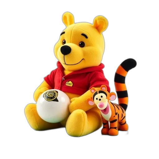 3d render, concept art, plush, toy, winnie, pooh, sitting, green transparent PNG cut-out