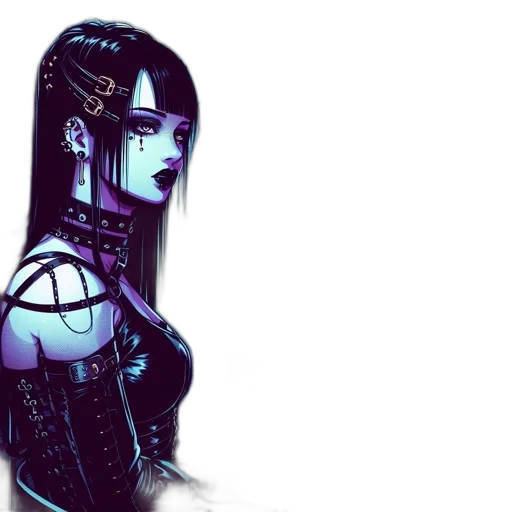 robot, dress, cyberpunk, concept art, fantasy art, comic book art, neon lights, dark transparent PNG cut-out