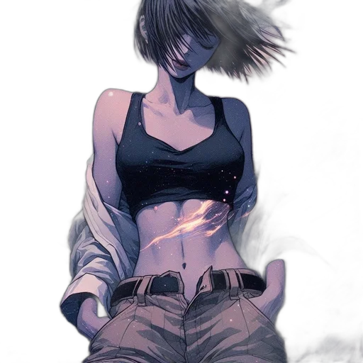 jacket, hair, mask, creature, concept art, cyberpunk, comic book art, watercolor transparent PNG cut-out