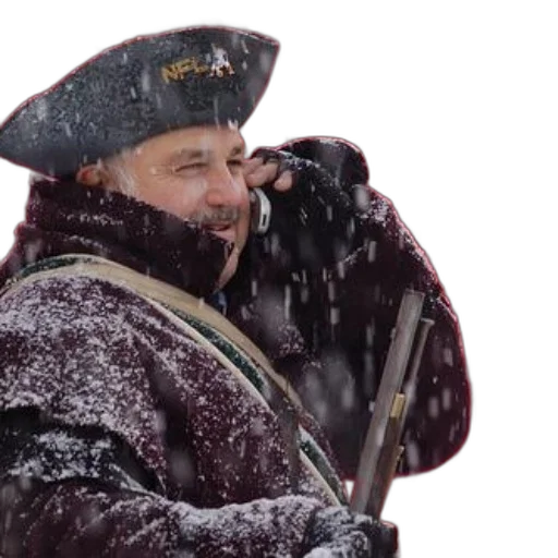 hat, snow, man, dressed, revolutionary, war, soldier, holds transparent PNG cut-out