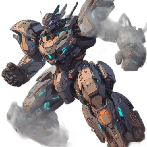 robot, weapon, concept art, fantasy art, pixel art, cyberpunk, blue, pastel transparent PNG cut-out