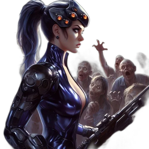 concept art, fantasy art, cyberpunk, comic book art, futuristic, scenario, woman, long transparent PNG cut-out