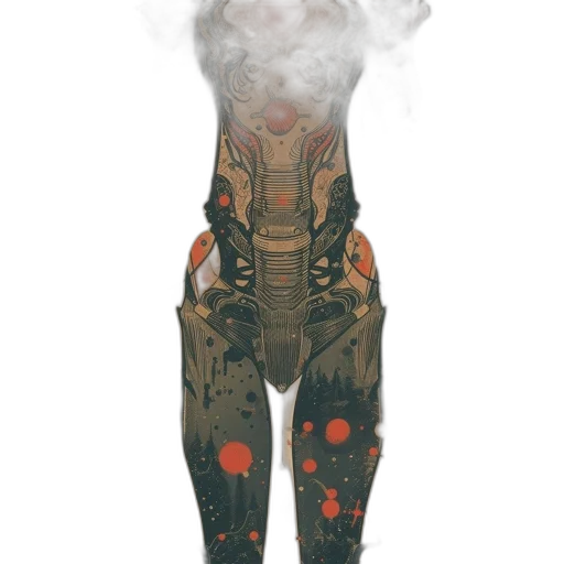 dress, jacket, robot, mask, concept art, cyberpunk, fantasy art, 3d render transparent PNG cut-out
