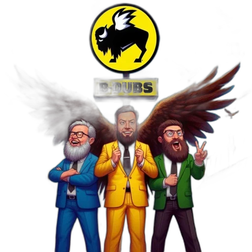 three, animated, characters, including, one, large, wings, stand transparent PNG cut-out