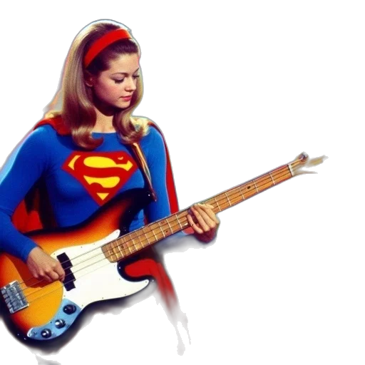 comic book art, concept art, photorealistic, cartoon, woman, dressed, supergirl, plays transparent PNG cut-out