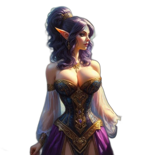 dress, staff, jewelry, crown, fantasy art, concept art, pixel art, 3d render transparent PNG cut-out