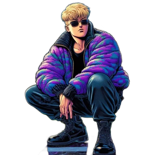 jacket, cyberpunk, vaporwave, comic book art, concept art, neon, blue, pastel transparent PNG cut-out