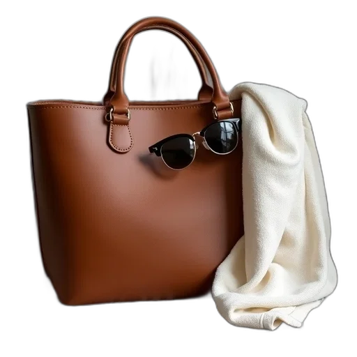 photorealistic, earth tones, monochrome, brown, leather, tote, bag, pair transparent PNG cut-out