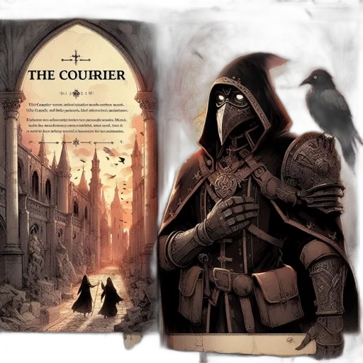 jacket, concept art, fantasy art, comic book art, fog, cloaked, courier, gothic transparent PNG cut-out