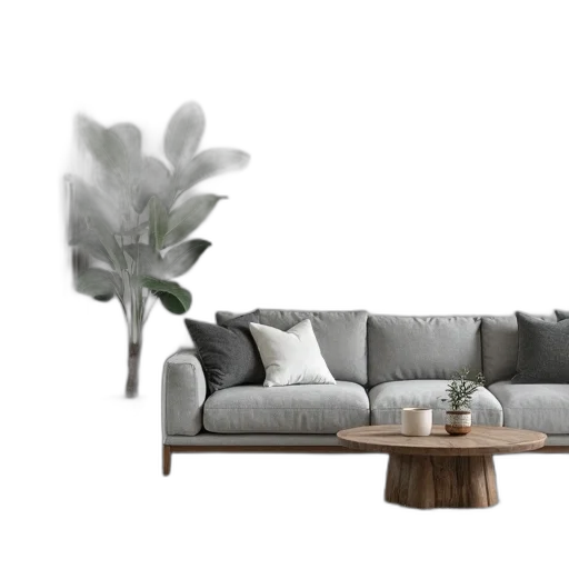 furniture, 3d render, photorealistic, concept art, forest, earth tones, monochrome, dark transparent PNG cut-out